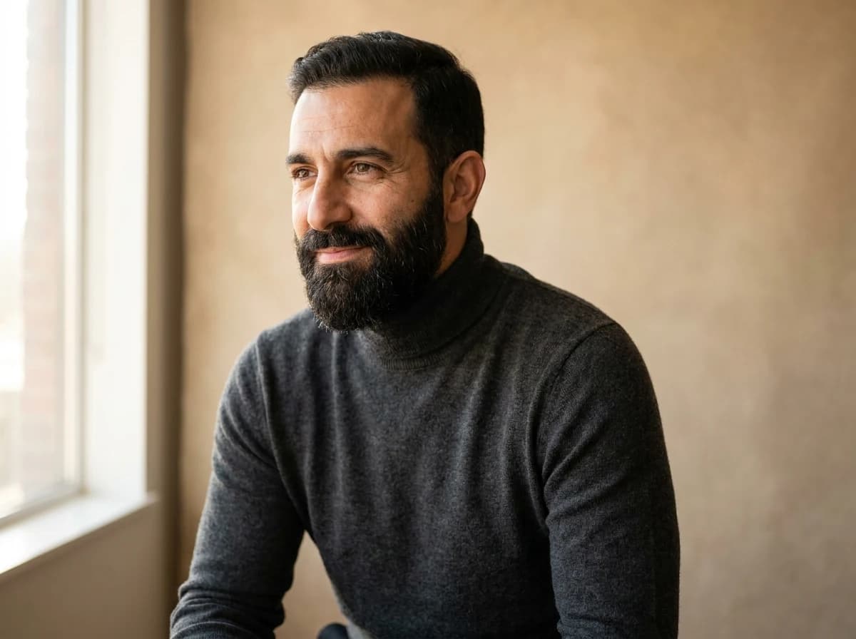Homme à la barbe dense et naturelle — résultat éditorial Renaissance Clinique