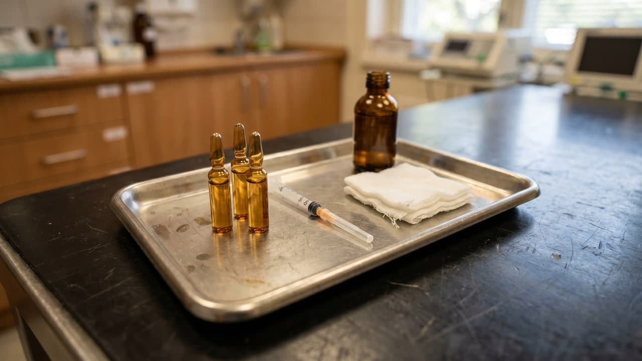 Préparation mésothérapie capillaire aux polynucléotides : ampoules PDRN, seringue 30G et matériel stérile