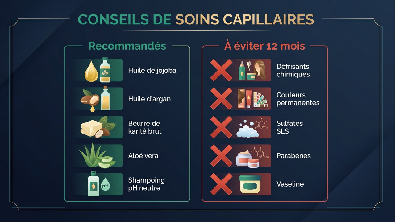 Produits capillaires recommandés et à éviter post-greffe pour cheveux crépus