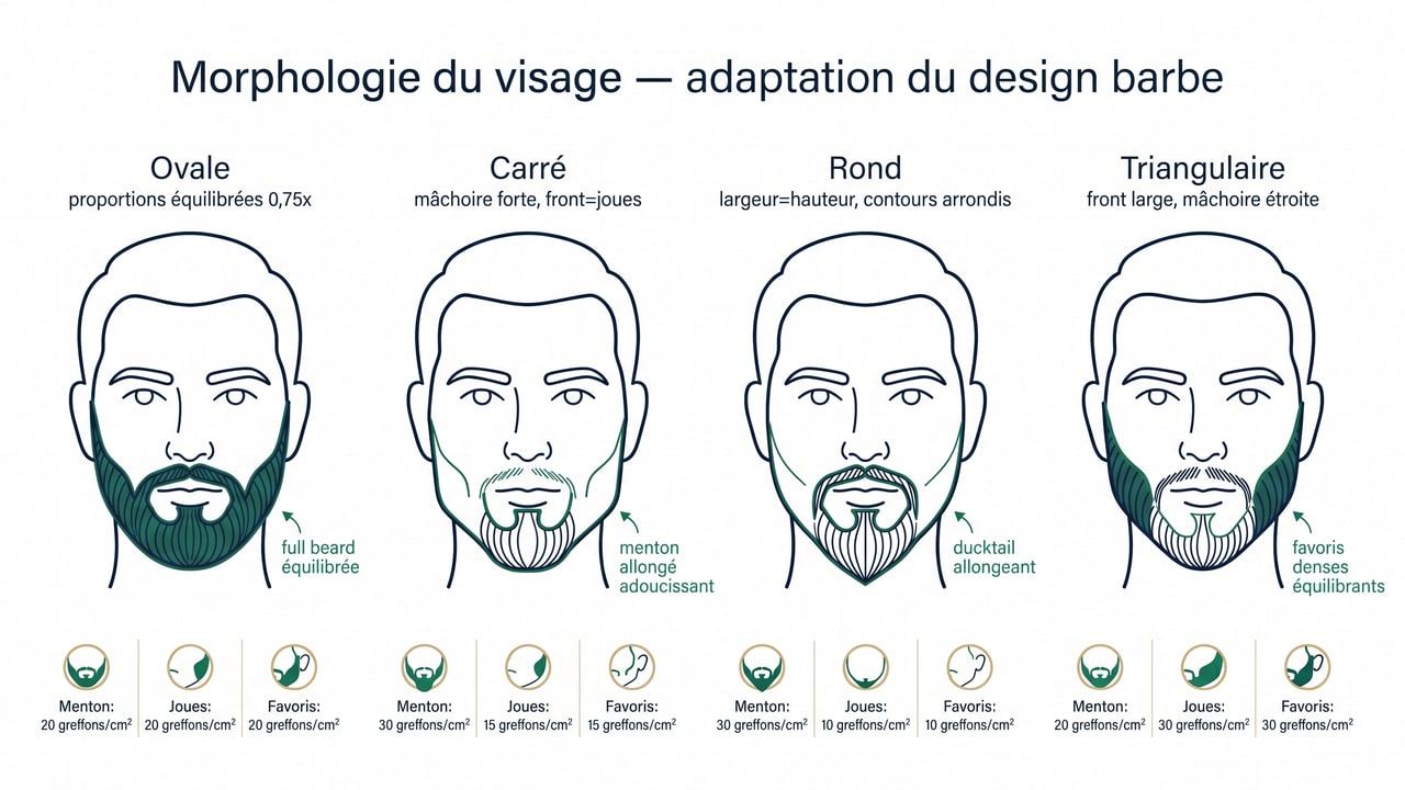 Morphologie du visage et adaptation du design de barbe — quatre types morpho et formes recommandées