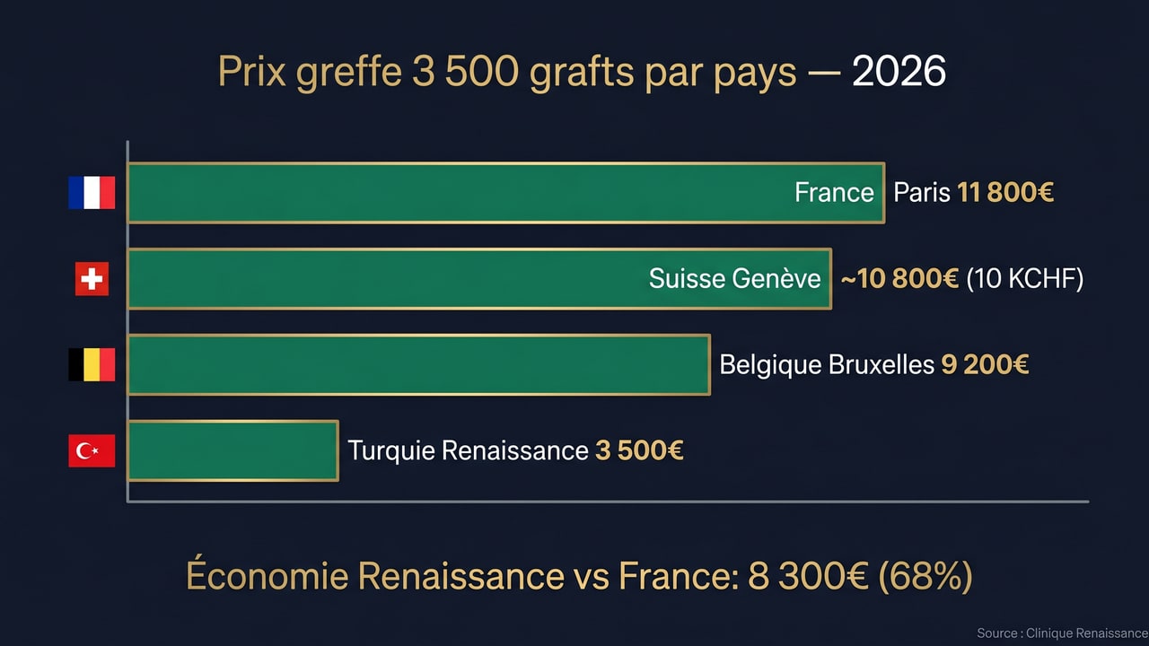 Barres comparatives prix greffe 3 500 grafts France/Belgique/Suisse/<a href=