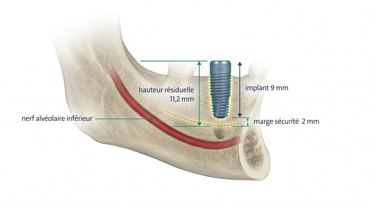 Planification implantaire mandibulaire postérieure sur coupe sagittale CBCT avec repérage du nerf alvéolaire inférieur