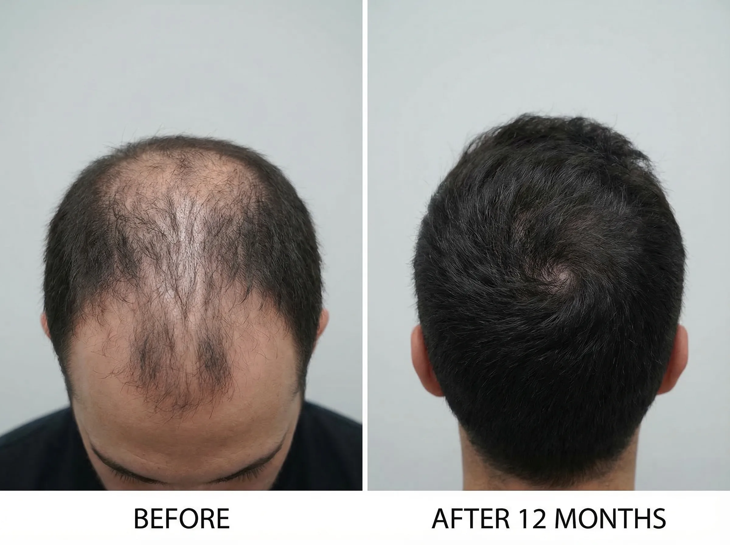 Greffe de Cheveux pour Alopécie Masculine — Résultats Avant/Après | Renaissance Clinique Résultats de greffe de cheveux pour alopécie masculine : comparaison avant et après la procédure FUE Saphir et Choi Pen chez Renaissance Clinique