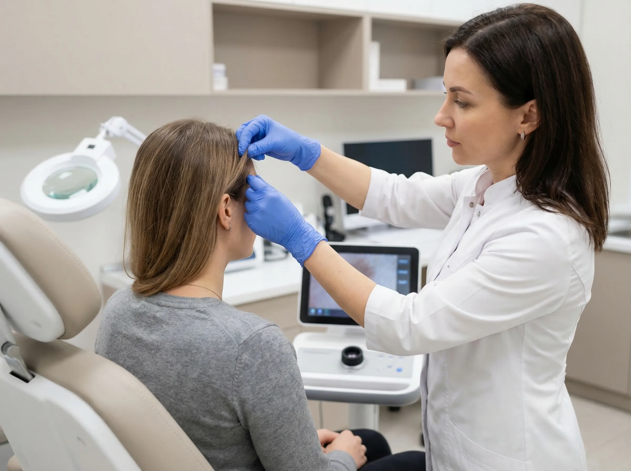 Diagnostic capillaire — Méthodes d'analyse de la chute de cheveux | Renaissance Clinique Diagnostic de la chute de cheveux : trichoscopie, pull test, bilan sanguin et analyse du cuir chevelu pour identifier la cause exacte de la perte capillaire