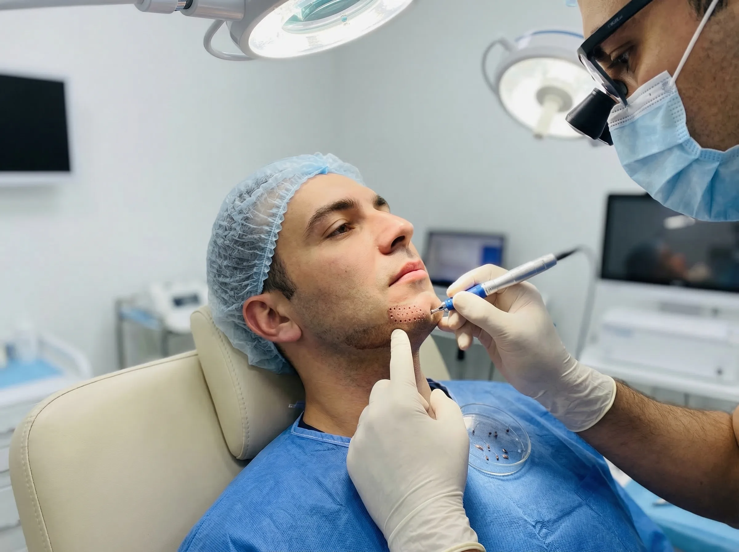 Greffe de Barbe Choi Pen — Alternative Permanente au Minoxidil | Renaissance Clinique Greffe de barbe Choi Pen : alternative permanente au Minoxidil — résultat avant et après montrant une barbe dense et naturelle sans effets secondaires