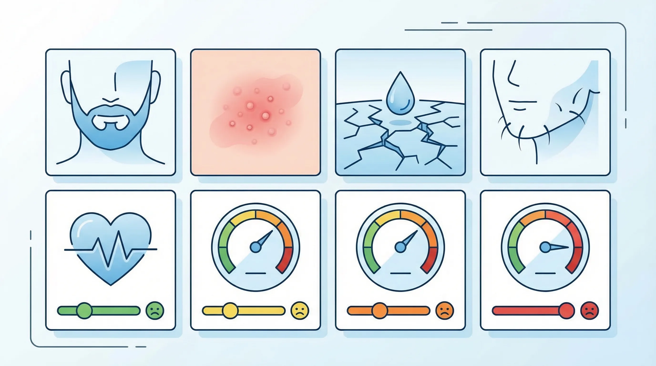 Effets Secondaires du Minoxidil sur la Barbe — Risques Documentés | Renaissance Clinique Effets secondaires du Minoxidil sur la barbe : sécheresse cutanée, irritation, acné et hypertrichose — comparaison avant et après l'utilisation