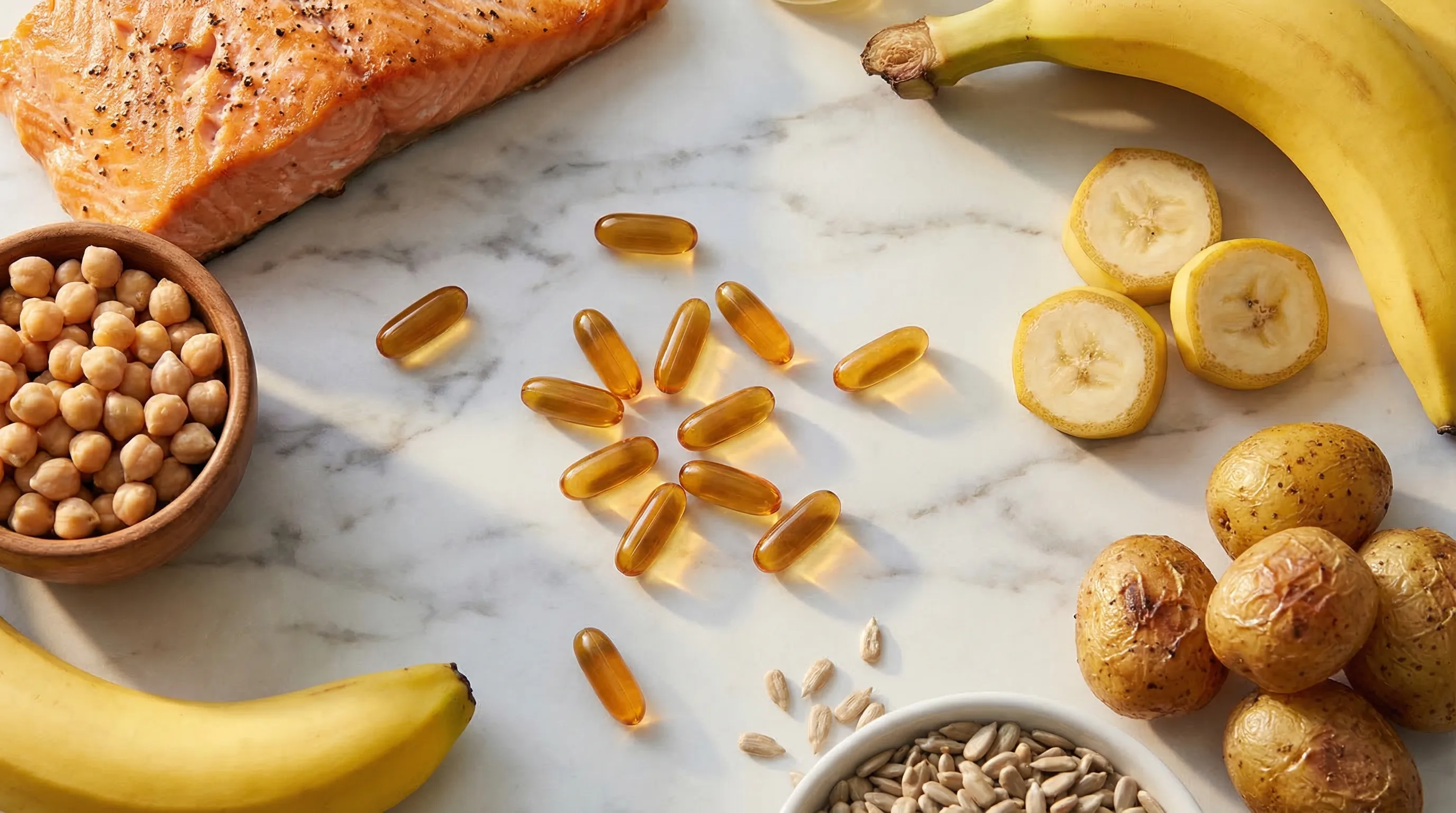 Vitamine B6 (Pyridoxine) et Santé Capillaire — Mécanisme d'Action | Renaissance Clinique Vitamine B6 et santé capillaire : illustration du rôle de la pyridoxine dans le métabolisme des acides aminés, la synthèse de la kératine et le cycle de croissance du cheveu