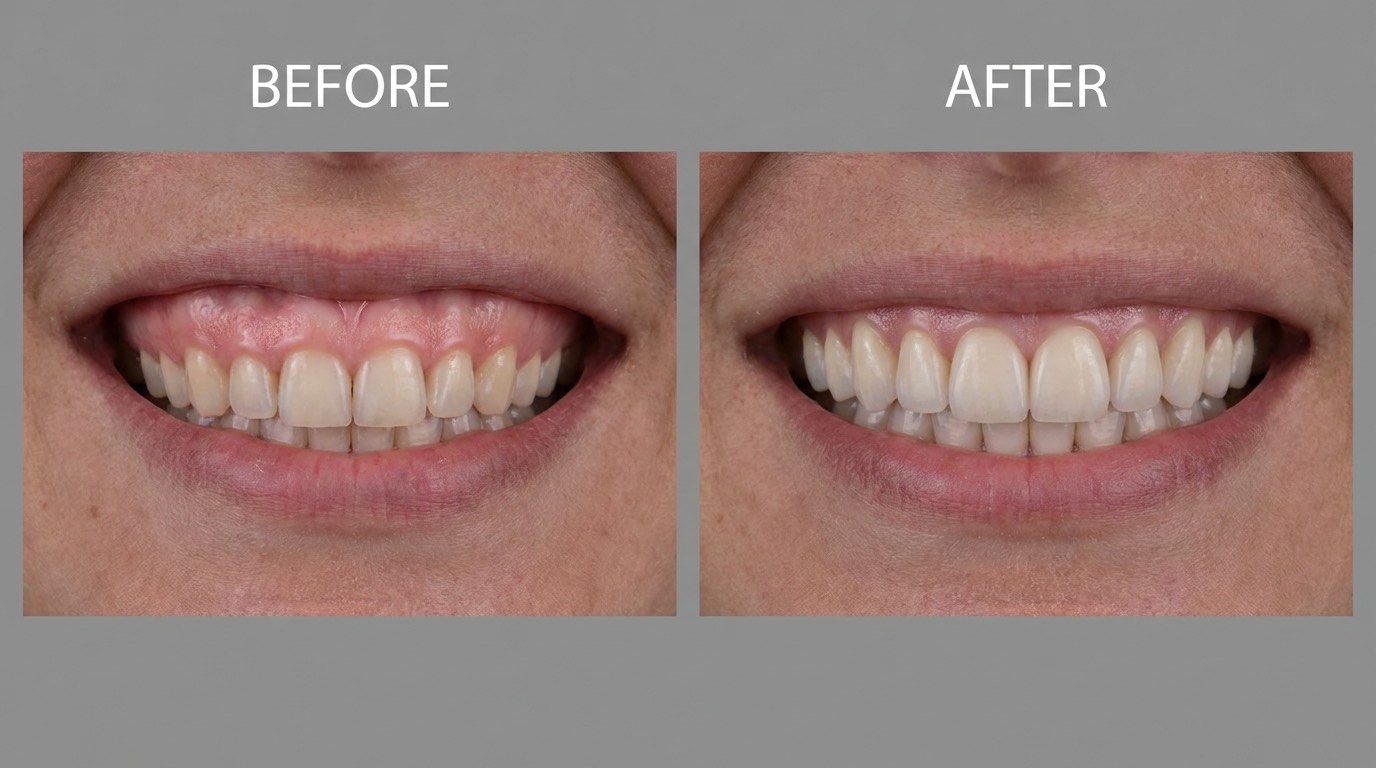 Avant/après contourage gingival laser | Renaissance Clinique Avant/après contourage gingival laser : correction du sourire gingival avec remodelage de la gencive