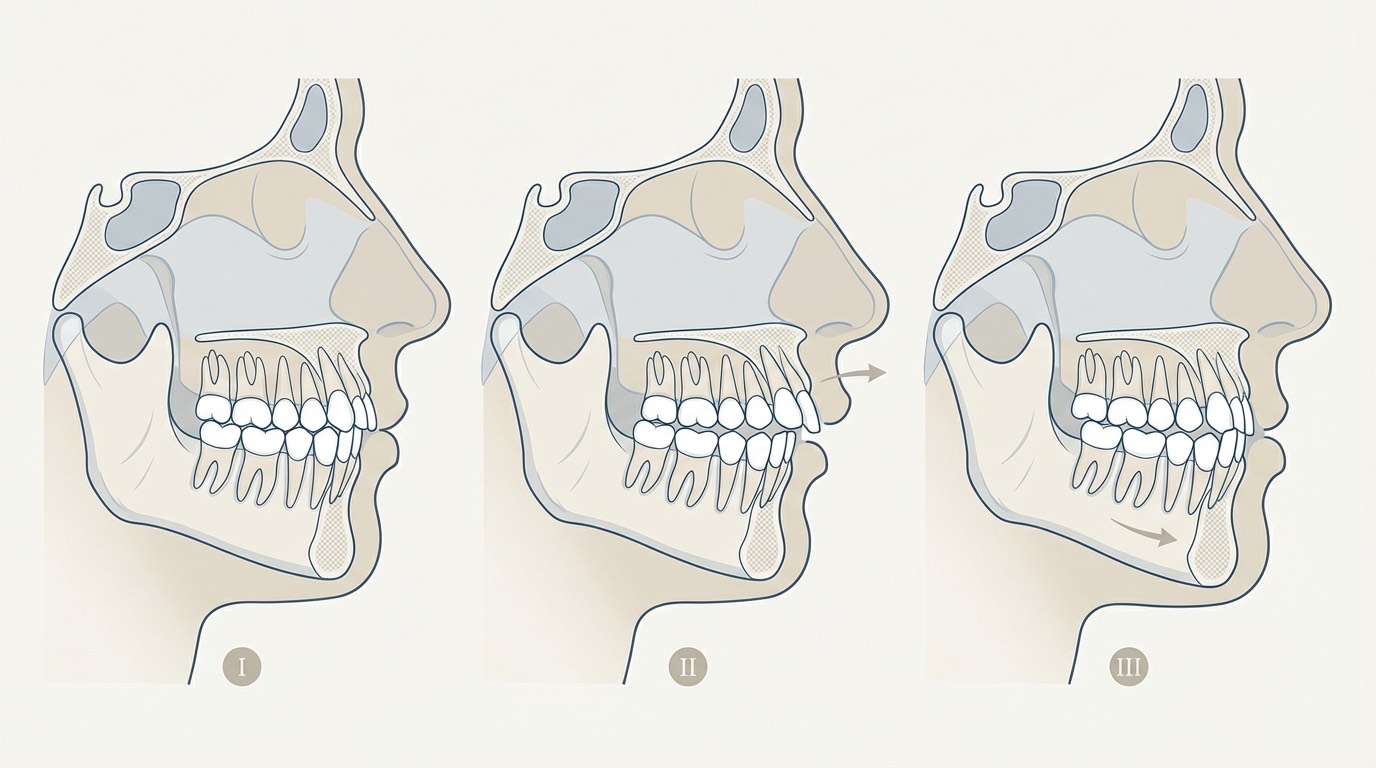 Types malocclusions dentaires — Classification Angle | Renaissance Clinique Types de malocclusions dentaires : classe I, II (décalage maxillaire), III (prognathisme) selon Angle