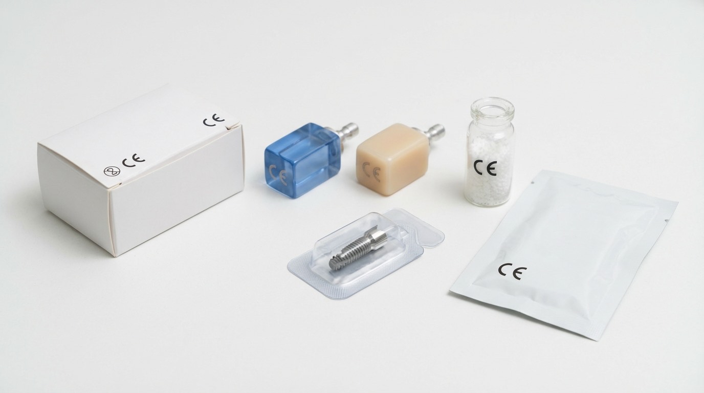 Catalogue des matériaux dentaires certifiés CE : zircone, E-Max, implants titanium et résines composites