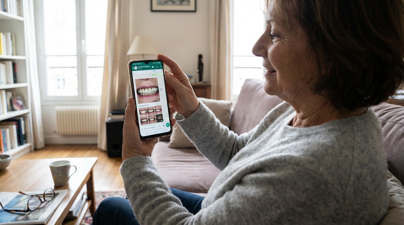 Téléconsultation suivi post-opératoire dentaire | Renaissance Clinique Téléconsultation de suivi post-opératoire dentaire : patient en vidéoconférence avec l'équipe de coordination