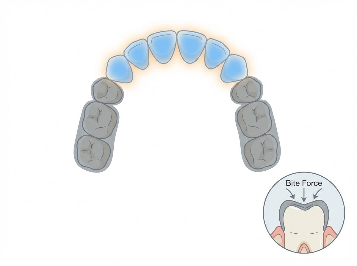 Indications zircone vs E-Max par zone dentaire | Renaissance Clinique Zones d'indication zircone vs E-Max dans la cavité buccale : secteur antérieur, prémolaires et molaires